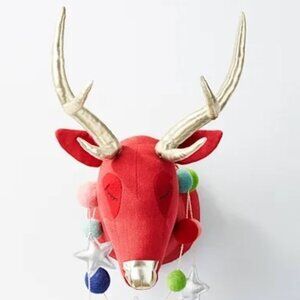 PLUSH RED REINDEER with Gold Antlers WALL DECOR 𐂂